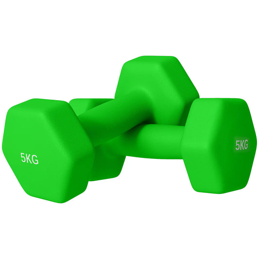 2 x 5kg Hexagonal Dumbbells Weights Set with Non-Slip Grip for Home Gym Workout, Green by SPORTNOW-0