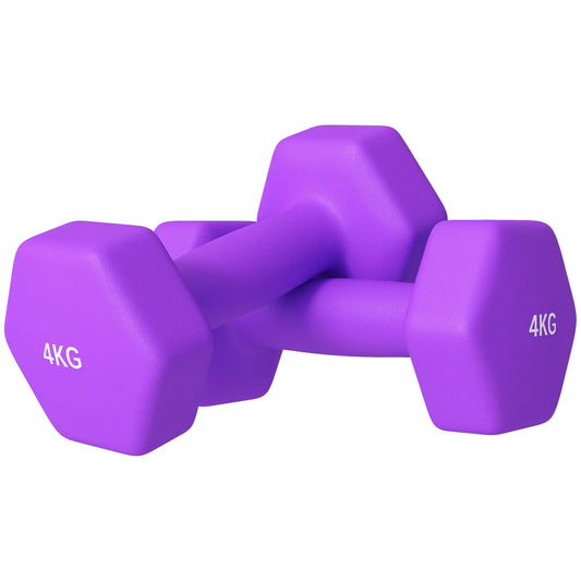 2 x 4kg Hexagonal Dumbbells Weights Set with Non-Slip Grip for Home Gym Workout in Purple by SPORTNOW-0
