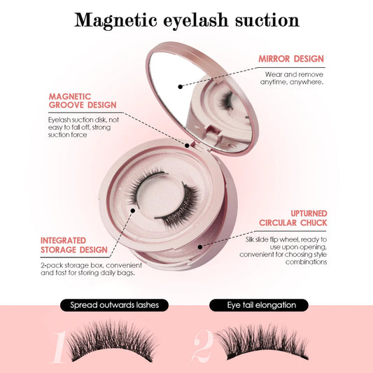 2Pairs 3D Magnetic False Eyelashes Natural Soft Magnet Eye Makeup Tool With Applicater Mirror Glue Free Easy To Wear