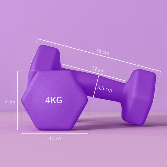 2 x 4kg Hexagonal Dumbbells Weights Set with Non-Slip Grip for Home Gym Workout in Purple by SPORTNOW-1